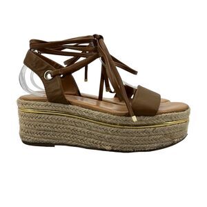Bleecker & Bond Sandal Womens 7.5 Cognac Brown Odette Espadrille Leather Wedge